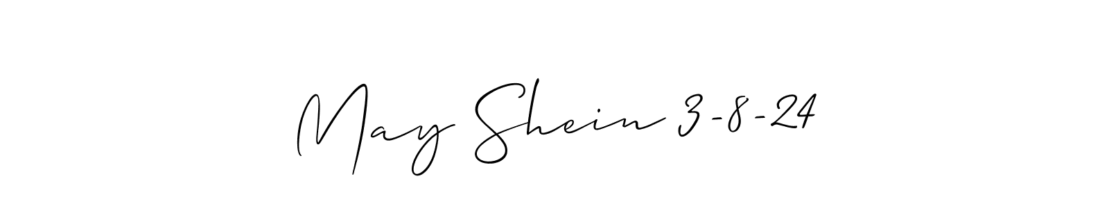Make a short May Shein 3-8-24 signature style. Manage your documents anywhere anytime using Allison_Script. Create and add eSignatures, submit forms, share and send files easily. May Shein 3-8-24 signature style 2 images and pictures png