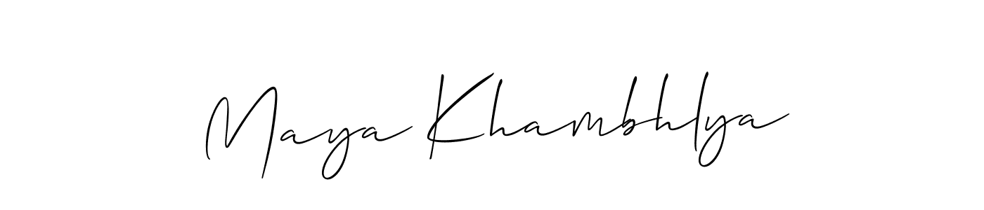 How to make Maya Khambhlya name signature. Use Allison_Script style for creating short signs online. This is the latest handwritten sign. Maya Khambhlya signature style 2 images and pictures png
