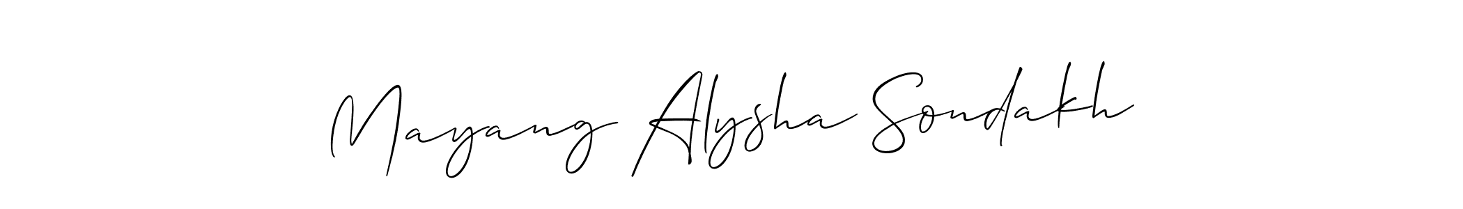 Similarly Allison_Script is the best handwritten signature design. Signature creator online .You can use it as an online autograph creator for name Mayang Alysha Sondakh. Mayang Alysha Sondakh signature style 2 images and pictures png