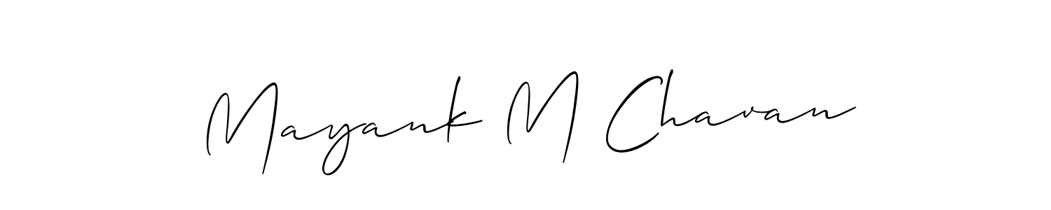The best way (Allison_Script) to make a short signature is to pick only two or three words in your name. The name Mayank M Chavan include a total of six letters. For converting this name. Mayank M Chavan signature style 2 images and pictures png