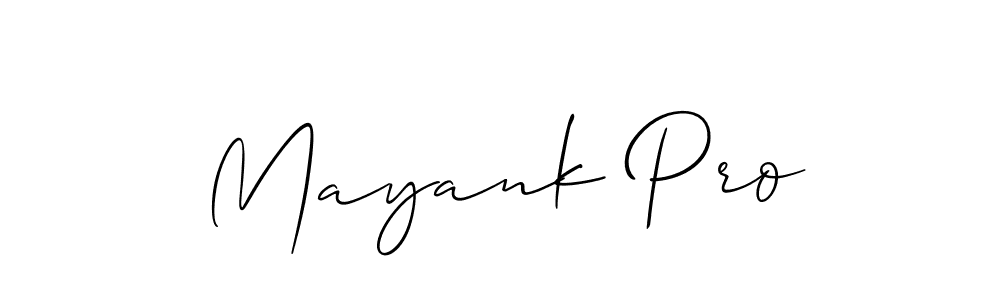 The best way (Allison_Script) to make a short signature is to pick only two or three words in your name. The name Mayank Pro include a total of six letters. For converting this name. Mayank Pro signature style 2 images and pictures png