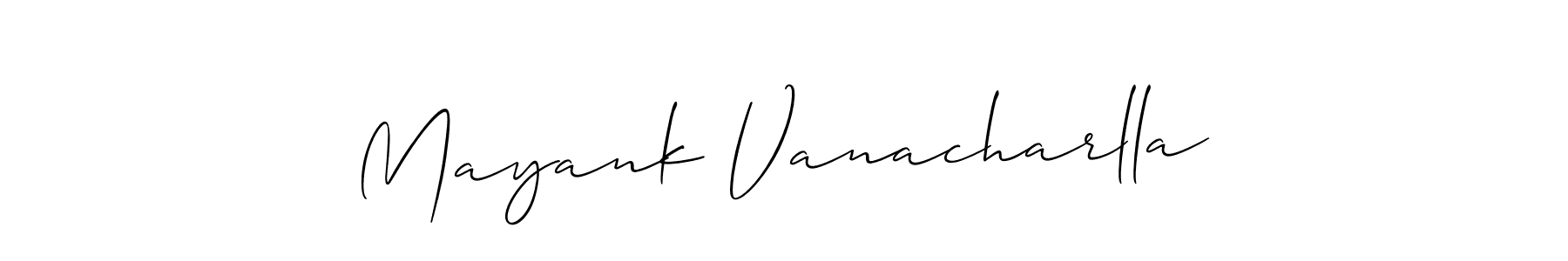 Allison_Script is a professional signature style that is perfect for those who want to add a touch of class to their signature. It is also a great choice for those who want to make their signature more unique. Get Mayank Vanacharlla name to fancy signature for free. Mayank Vanacharlla signature style 2 images and pictures png