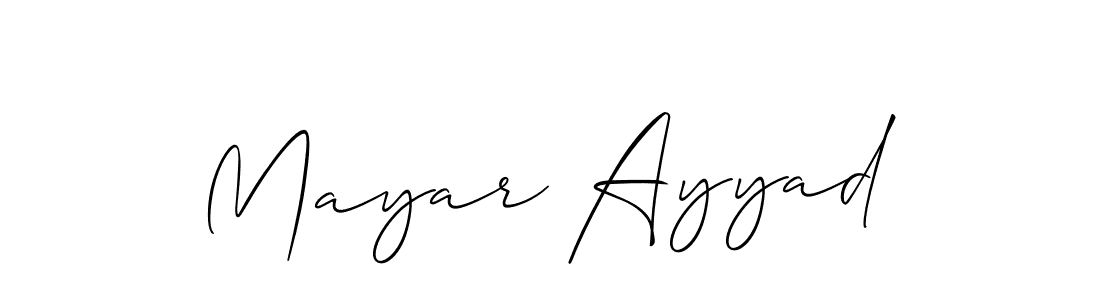 Make a short Mayar Ayyad signature style. Manage your documents anywhere anytime using Allison_Script. Create and add eSignatures, submit forms, share and send files easily. Mayar Ayyad signature style 2 images and pictures png