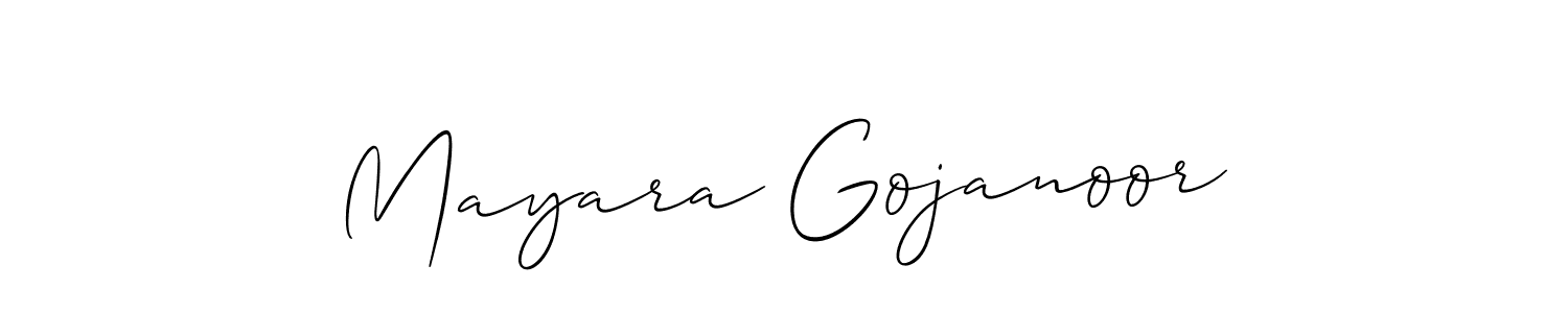 How to make Mayara Gojanoor name signature. Use Allison_Script style for creating short signs online. This is the latest handwritten sign. Mayara Gojanoor signature style 2 images and pictures png