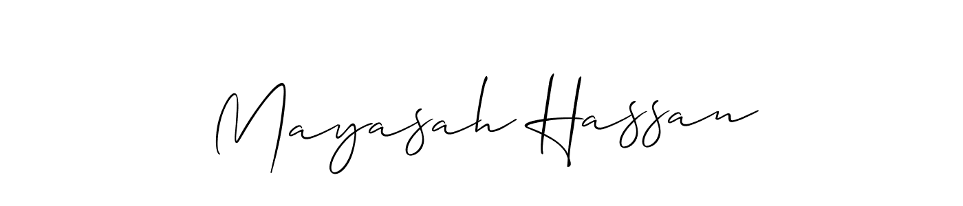 This is the best signature style for the Mayasah Hassan name. Also you like these signature font (Allison_Script). Mix name signature. Mayasah Hassan signature style 2 images and pictures png