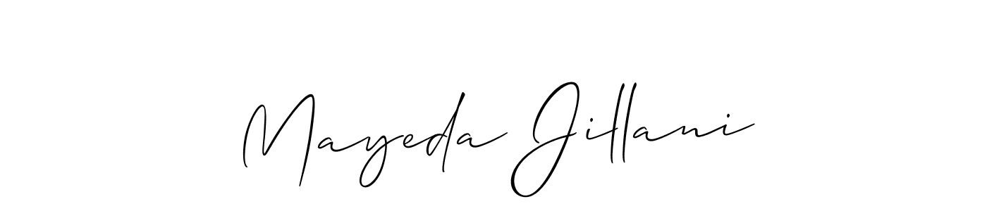 Also we have Mayeda Jillani name is the best signature style. Create professional handwritten signature collection using Allison_Script autograph style. Mayeda Jillani signature style 2 images and pictures png