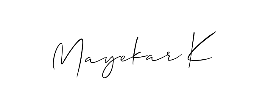 if you are searching for the best signature style for your name Mayekar K. so please give up your signature search. here we have designed multiple signature styles  using Allison_Script. Mayekar K signature style 2 images and pictures png