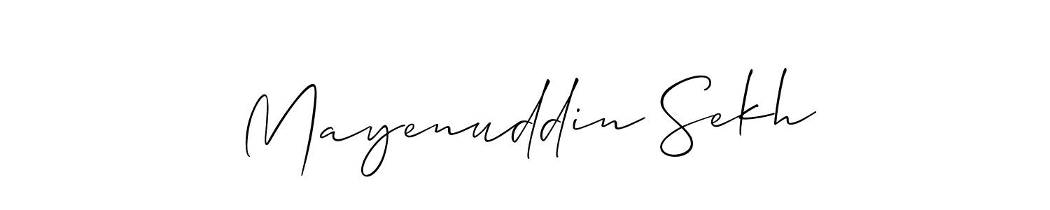 The best way (Allison_Script) to make a short signature is to pick only two or three words in your name. The name Mayenuddin Sekh include a total of six letters. For converting this name. Mayenuddin Sekh signature style 2 images and pictures png