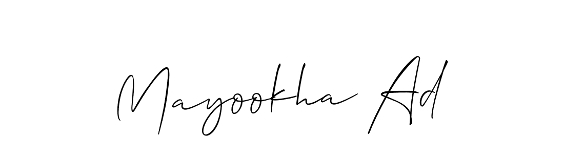 Create a beautiful signature design for name Mayookha Ad. With this signature (Allison_Script) fonts, you can make a handwritten signature for free. Mayookha Ad signature style 2 images and pictures png