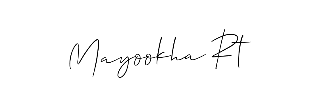 The best way (Allison_Script) to make a short signature is to pick only two or three words in your name. The name Mayookha Rt include a total of six letters. For converting this name. Mayookha Rt signature style 2 images and pictures png