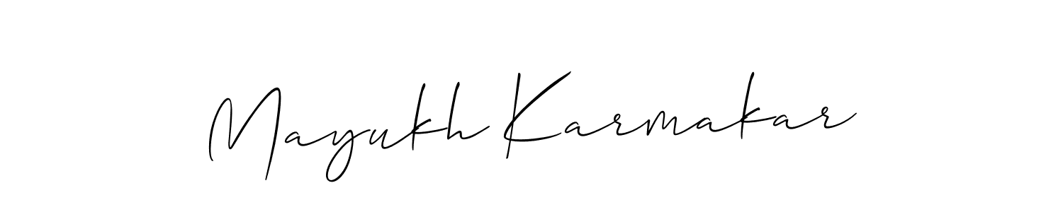 How to make Mayukh Karmakar signature? Allison_Script is a professional autograph style. Create handwritten signature for Mayukh Karmakar name. Mayukh Karmakar signature style 2 images and pictures png