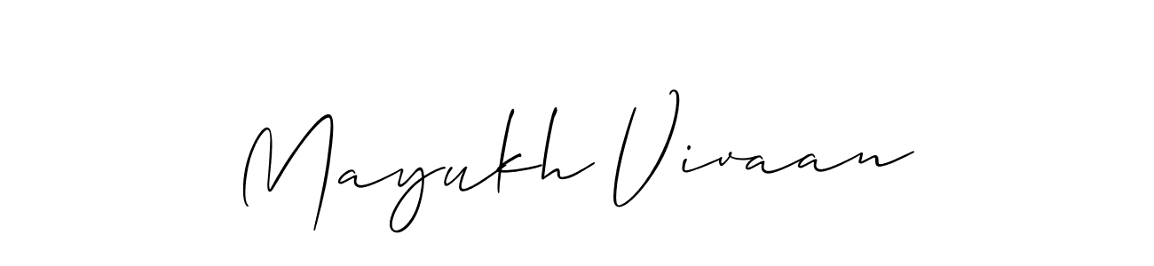 How to make Mayukh Vivaan name signature. Use Allison_Script style for creating short signs online. This is the latest handwritten sign. Mayukh Vivaan signature style 2 images and pictures png