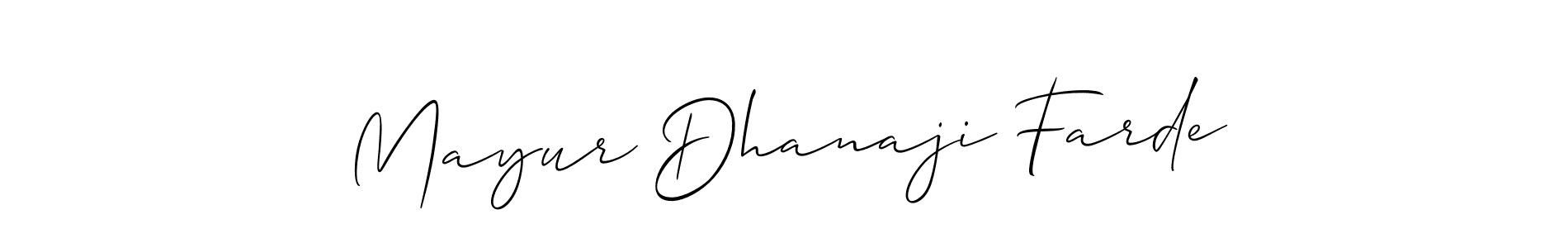 Allison_Script is a professional signature style that is perfect for those who want to add a touch of class to their signature. It is also a great choice for those who want to make their signature more unique. Get Mayur Dhanaji Farde name to fancy signature for free. Mayur Dhanaji Farde signature style 2 images and pictures png