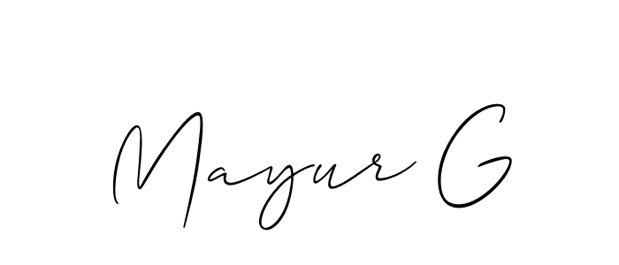 Also we have Mayur G name is the best signature style. Create professional handwritten signature collection using Allison_Script autograph style. Mayur G signature style 2 images and pictures png