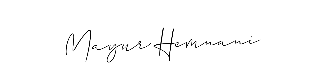 Allison_Script is a professional signature style that is perfect for those who want to add a touch of class to their signature. It is also a great choice for those who want to make their signature more unique. Get Mayur Hemnani name to fancy signature for free. Mayur Hemnani signature style 2 images and pictures png