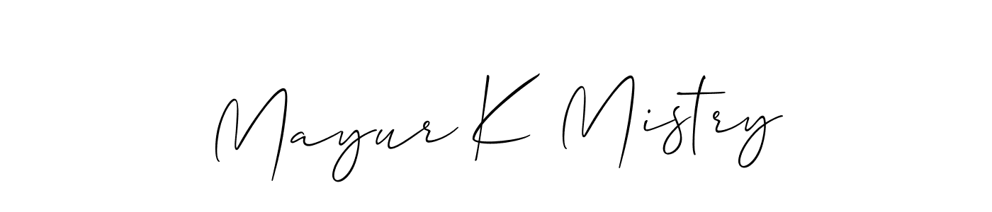 The best way (Allison_Script) to make a short signature is to pick only two or three words in your name. The name Mayur K Mistry include a total of six letters. For converting this name. Mayur K Mistry signature style 2 images and pictures png