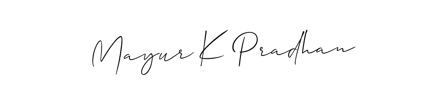 Use a signature maker to create a handwritten signature online. With this signature software, you can design (Allison_Script) your own signature for name Mayur K Pradhan. Mayur K Pradhan signature style 2 images and pictures png