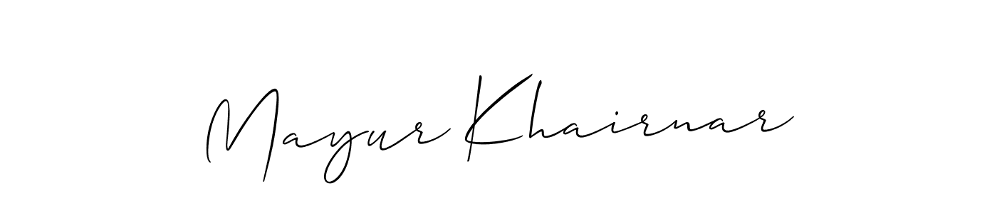 Allison_Script is a professional signature style that is perfect for those who want to add a touch of class to their signature. It is also a great choice for those who want to make their signature more unique. Get Mayur Khairnar name to fancy signature for free. Mayur Khairnar signature style 2 images and pictures png