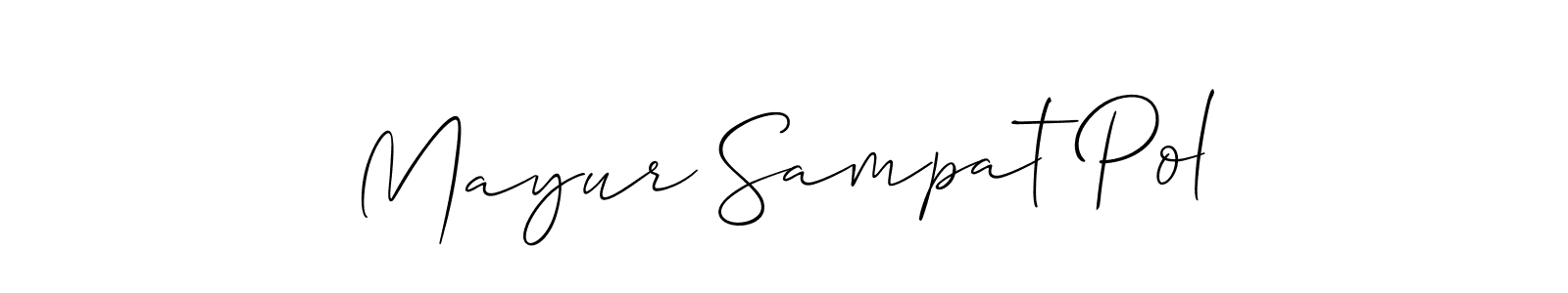 if you are searching for the best signature style for your name Mayur Sampat Pol. so please give up your signature search. here we have designed multiple signature styles  using Allison_Script. Mayur Sampat Pol signature style 2 images and pictures png