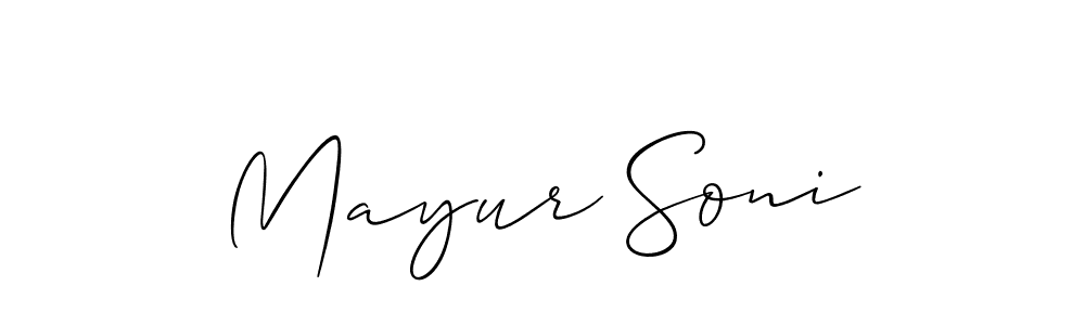 Allison_Script is a professional signature style that is perfect for those who want to add a touch of class to their signature. It is also a great choice for those who want to make their signature more unique. Get Mayur Soni name to fancy signature for free. Mayur Soni signature style 2 images and pictures png