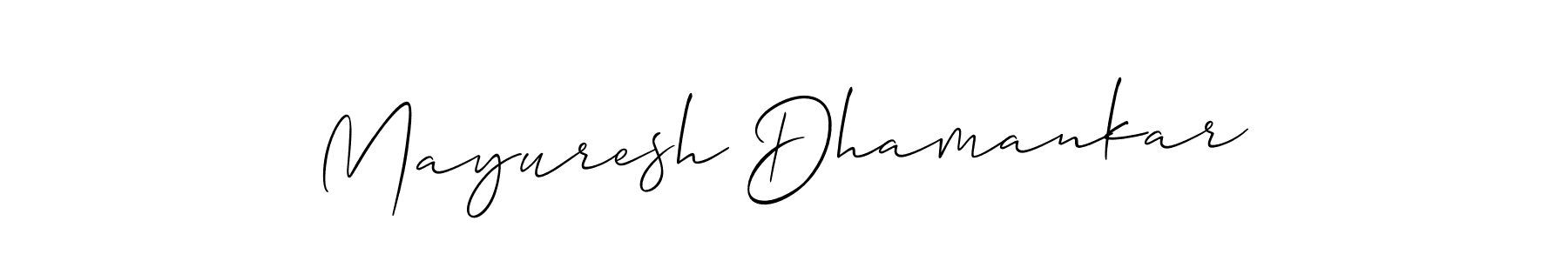 Allison_Script is a professional signature style that is perfect for those who want to add a touch of class to their signature. It is also a great choice for those who want to make their signature more unique. Get Mayuresh Dhamankar name to fancy signature for free. Mayuresh Dhamankar signature style 2 images and pictures png