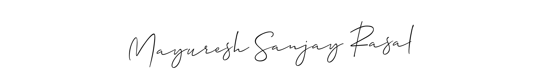 The best way (Allison_Script) to make a short signature is to pick only two or three words in your name. The name Mayuresh Sanjay Rasal include a total of six letters. For converting this name. Mayuresh Sanjay Rasal signature style 2 images and pictures png