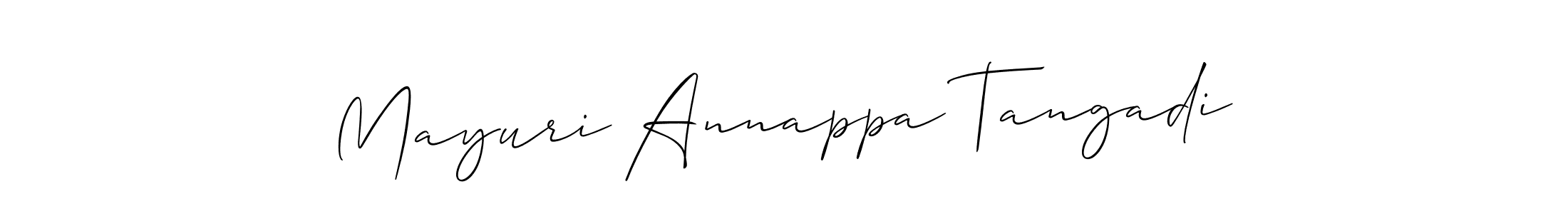 Allison_Script is a professional signature style that is perfect for those who want to add a touch of class to their signature. It is also a great choice for those who want to make their signature more unique. Get Mayuri Annappa Tangadi name to fancy signature for free. Mayuri Annappa Tangadi signature style 2 images and pictures png