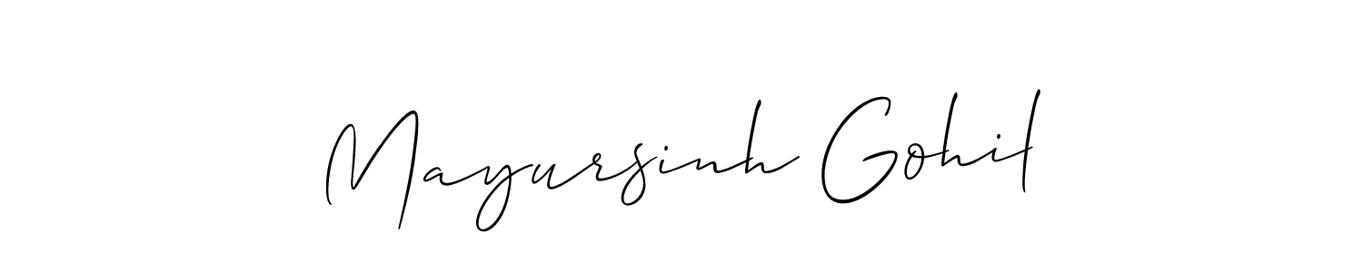 How to make Mayursinh Gohil name signature. Use Allison_Script style for creating short signs online. This is the latest handwritten sign. Mayursinh Gohil signature style 2 images and pictures png