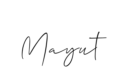 Use a signature maker to create a handwritten signature online. With this signature software, you can design (Allison_Script) your own signature for name Mayut. Mayut signature style 2 images and pictures png