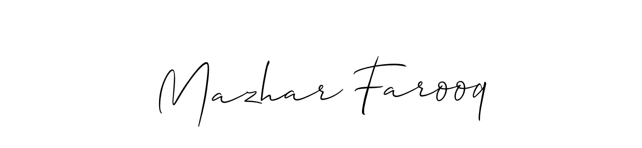 Make a beautiful signature design for name Mazhar Farooq. With this signature (Allison_Script) style, you can create a handwritten signature for free. Mazhar Farooq signature style 2 images and pictures png