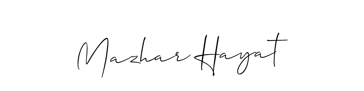 Create a beautiful signature design for name Mazhar Hayat. With this signature (Allison_Script) fonts, you can make a handwritten signature for free. Mazhar Hayat signature style 2 images and pictures png