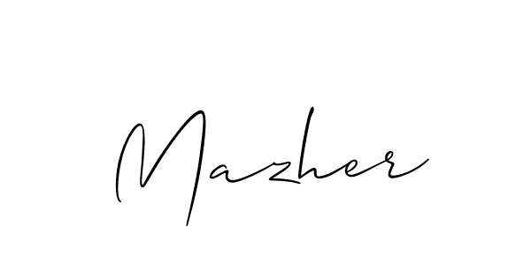 Design your own signature with our free online signature maker. With this signature software, you can create a handwritten (Allison_Script) signature for name Mazher. Mazher signature style 2 images and pictures png