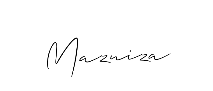 Allison_Script is a professional signature style that is perfect for those who want to add a touch of class to their signature. It is also a great choice for those who want to make their signature more unique. Get Mazniza name to fancy signature for free. Mazniza signature style 2 images and pictures png