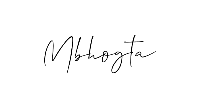 Create a beautiful signature design for name Mbhogta. With this signature (Allison_Script) fonts, you can make a handwritten signature for free. Mbhogta signature style 2 images and pictures png