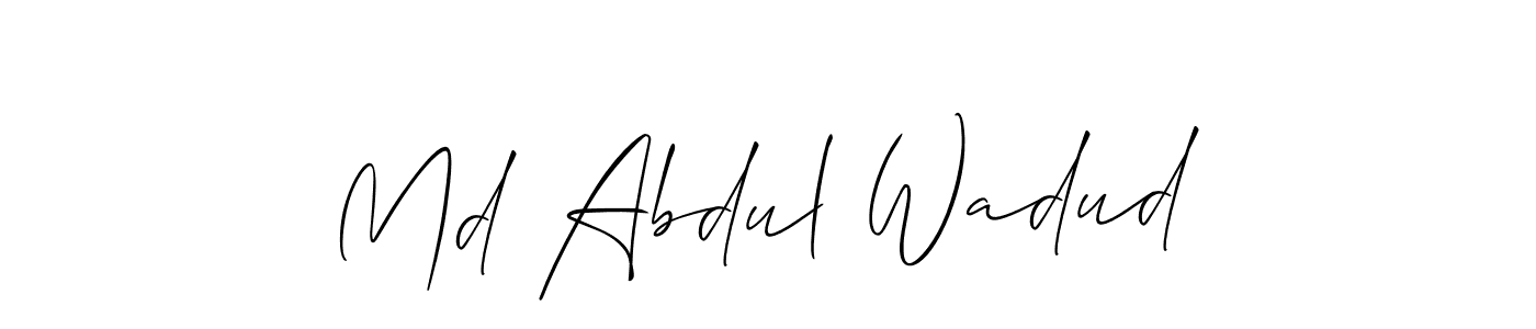 The best way (Allison_Script) to make a short signature is to pick only two or three words in your name. The name Md Abdul Wadud include a total of six letters. For converting this name. Md Abdul Wadud signature style 2 images and pictures png