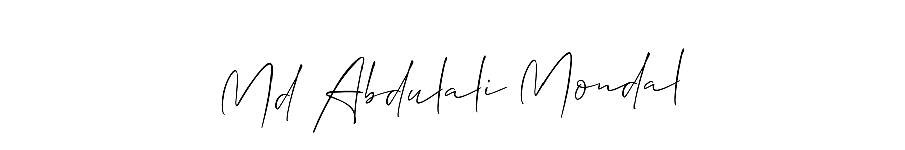 The best way (Allison_Script) to make a short signature is to pick only two or three words in your name. The name Md Abdulali Mondal include a total of six letters. For converting this name. Md Abdulali Mondal signature style 2 images and pictures png