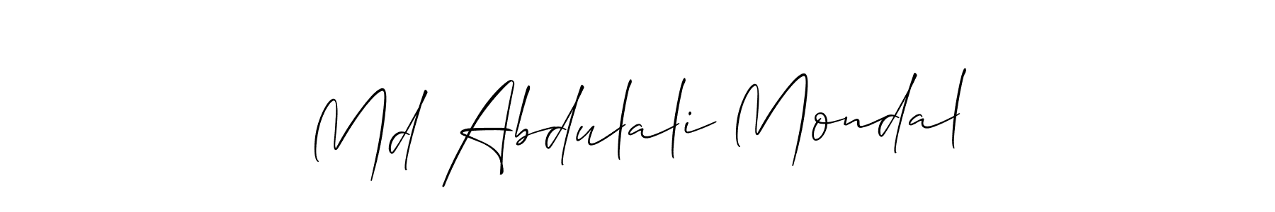 The best way (Allison_Script) to make a short signature is to pick only two or three words in your name. The name Md Abdulali Mondal include a total of six letters. For converting this name. Md Abdulali Mondal signature style 2 images and pictures png