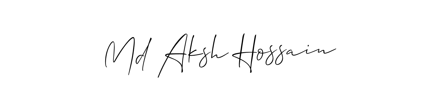 The best way (Allison_Script) to make a short signature is to pick only two or three words in your name. The name Md Aksh Hossain include a total of six letters. For converting this name. Md Aksh Hossain signature style 2 images and pictures png
