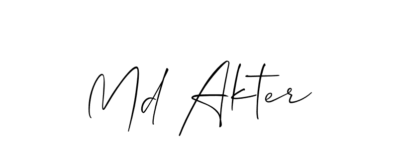 Use a signature maker to create a handwritten signature online. With this signature software, you can design (Allison_Script) your own signature for name Md Akter. Md Akter signature style 2 images and pictures png