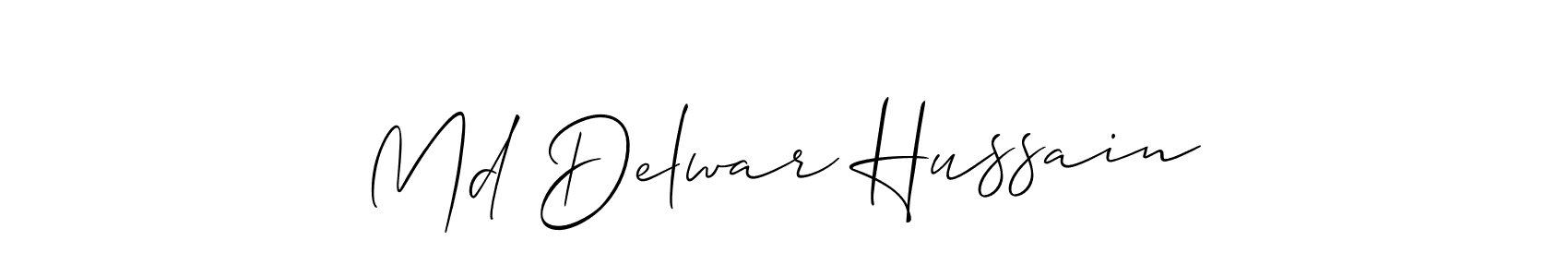 The best way (Allison_Script) to make a short signature is to pick only two or three words in your name. The name Md Delwar Hussain include a total of six letters. For converting this name. Md Delwar Hussain signature style 2 images and pictures png