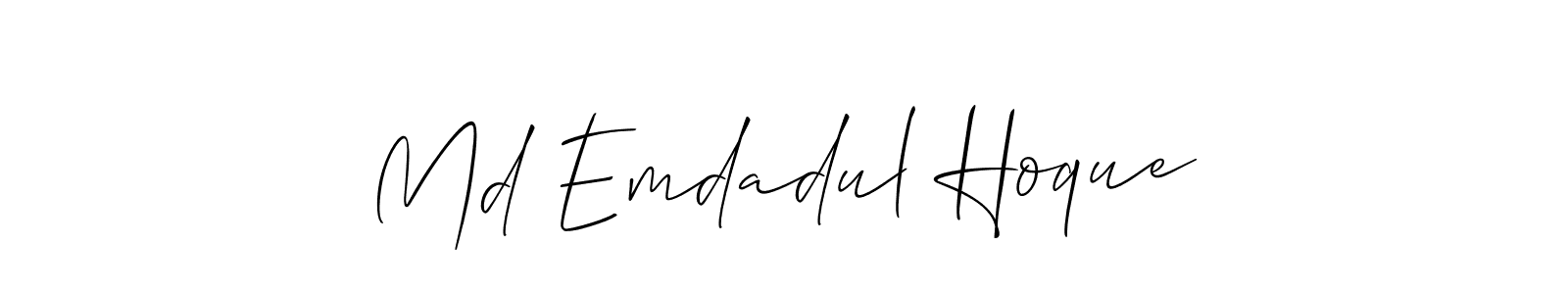 The best way (Allison_Script) to make a short signature is to pick only two or three words in your name. The name Md Emdadul Hoque include a total of six letters. For converting this name. Md Emdadul Hoque signature style 2 images and pictures png