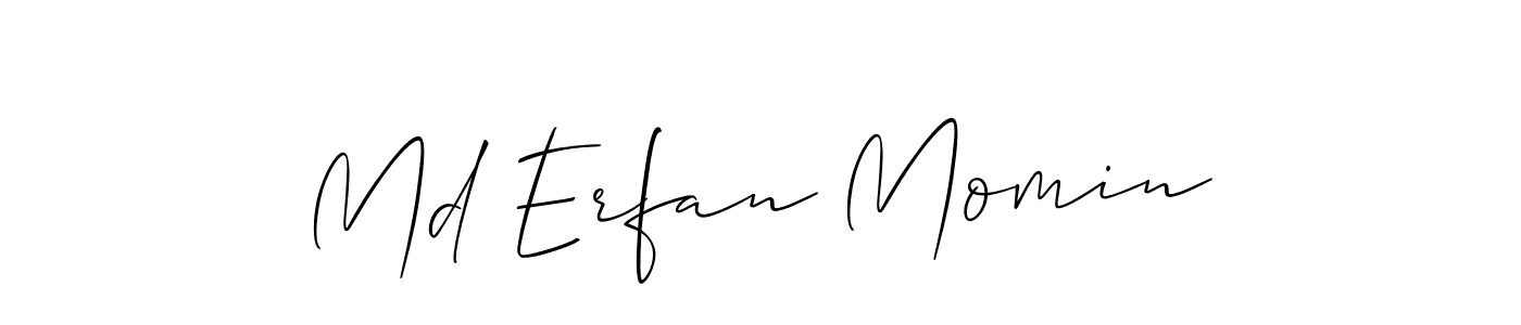 The best way (Allison_Script) to make a short signature is to pick only two or three words in your name. The name Md Erfan Momin include a total of six letters. For converting this name. Md Erfan Momin signature style 2 images and pictures png