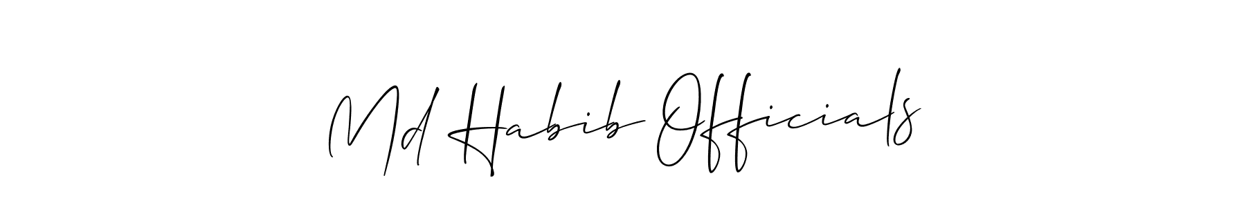 if you are searching for the best signature style for your name Md Habib Officials. so please give up your signature search. here we have designed multiple signature styles  using Allison_Script. Md Habib Officials signature style 2 images and pictures png