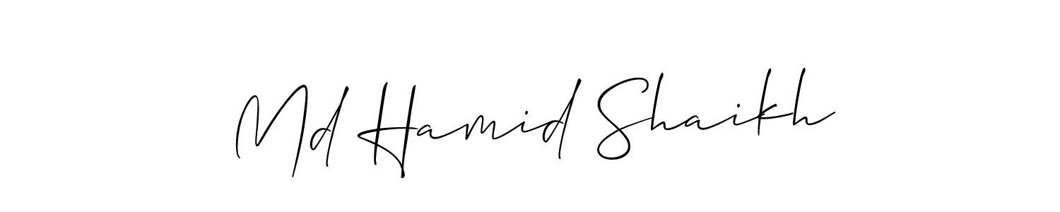 The best way (Allison_Script) to make a short signature is to pick only two or three words in your name. The name Md Hamid Shaikh include a total of six letters. For converting this name. Md Hamid Shaikh signature style 2 images and pictures png