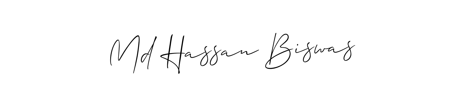 The best way (Allison_Script) to make a short signature is to pick only two or three words in your name. The name Md Hassan Biswas include a total of six letters. For converting this name. Md Hassan Biswas signature style 2 images and pictures png