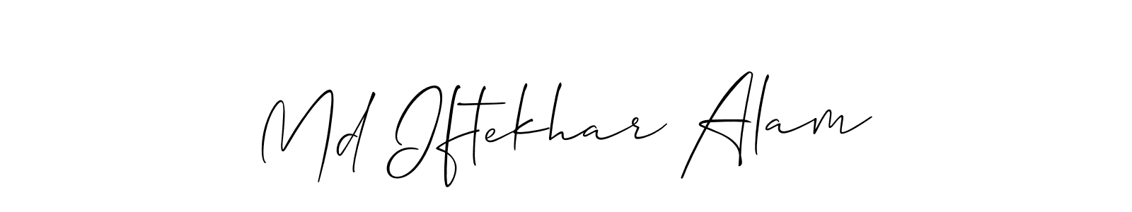 The best way (Allison_Script) to make a short signature is to pick only two or three words in your name. The name Md Iftekhar Alam include a total of six letters. For converting this name. Md Iftekhar Alam signature style 2 images and pictures png