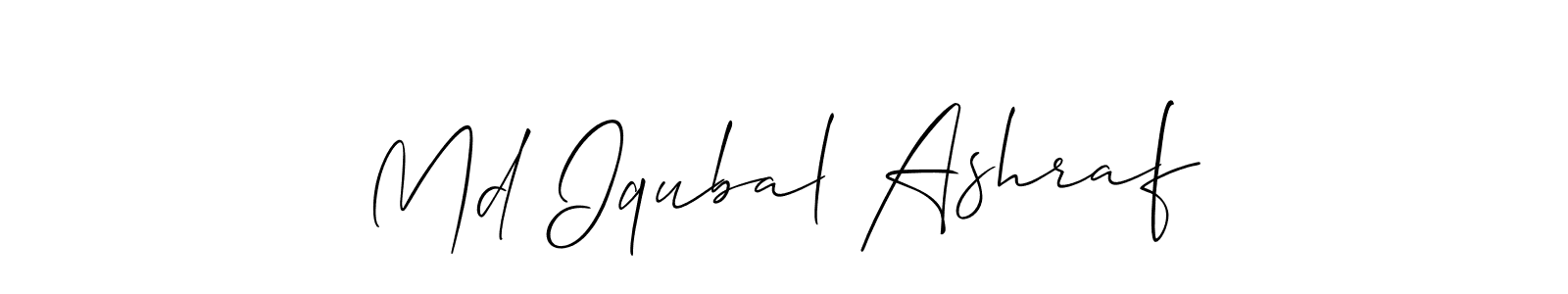 Also You can easily find your signature by using the search form. We will create Md Iqubal Ashraf name handwritten signature images for you free of cost using Allison_Script sign style. Md Iqubal Ashraf signature style 2 images and pictures png