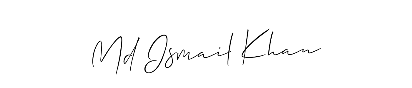 The best way (Allison_Script) to make a short signature is to pick only two or three words in your name. The name Md Ismail Khan include a total of six letters. For converting this name. Md Ismail Khan signature style 2 images and pictures png