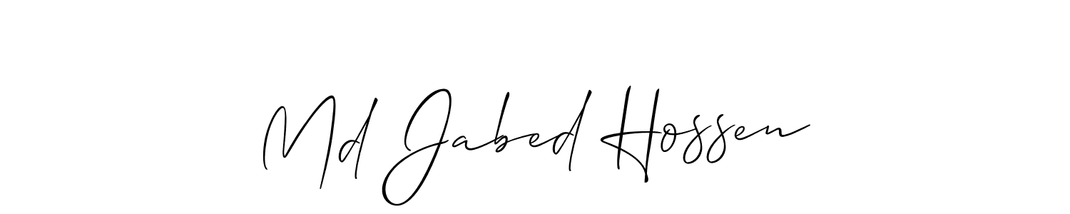 The best way (Allison_Script) to make a short signature is to pick only two or three words in your name. The name Md Jabed Hossen include a total of six letters. For converting this name. Md Jabed Hossen signature style 2 images and pictures png
