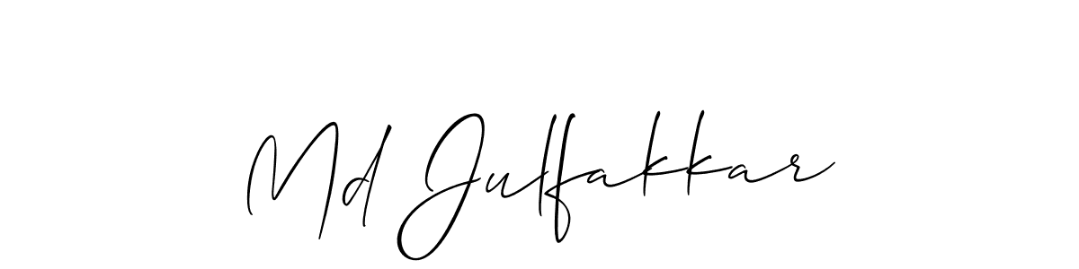 The best way (Allison_Script) to make a short signature is to pick only two or three words in your name. The name Md Julfakkar include a total of six letters. For converting this name. Md Julfakkar signature style 2 images and pictures png